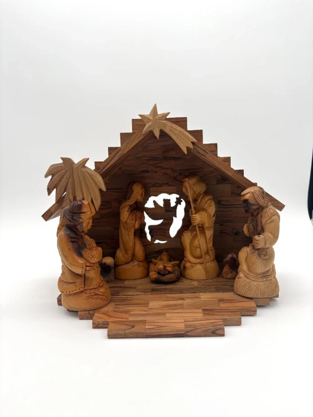 Large 14 Piece Hand Carved Olive Wood Nativity Scene